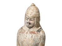 Three Chinese Painted Pottery Figures of Soldiers, Northern Qi Dynasty (550-577)