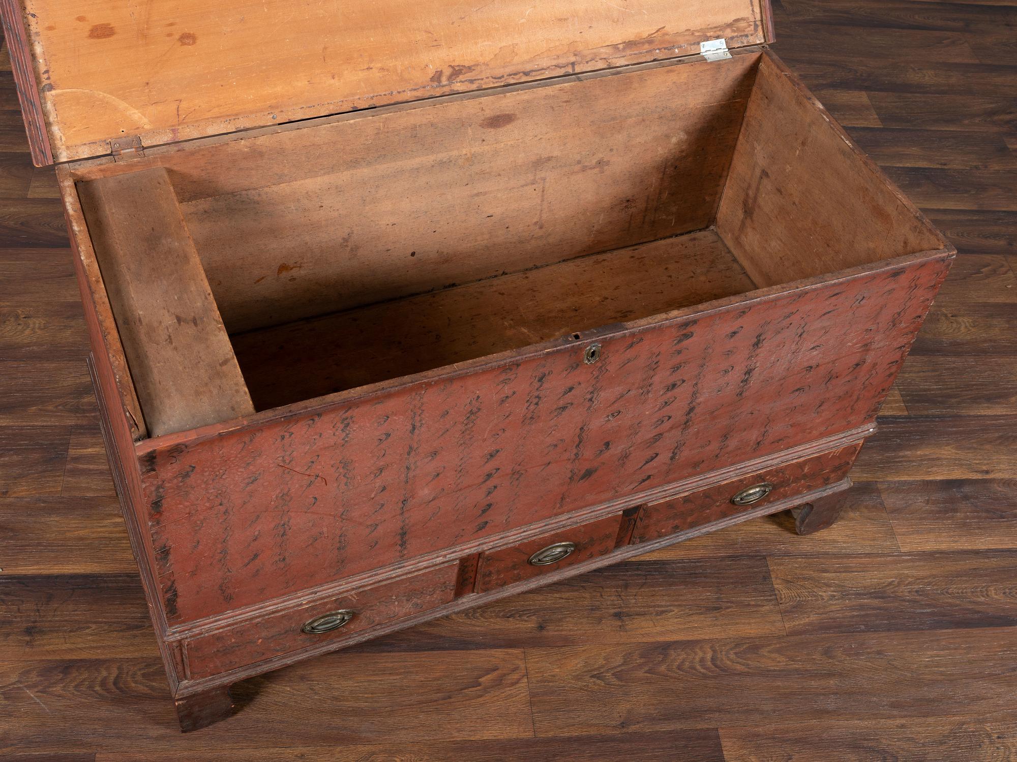 A Chippendale Grain-Painted Poplar Three Drawer Blanket Chest