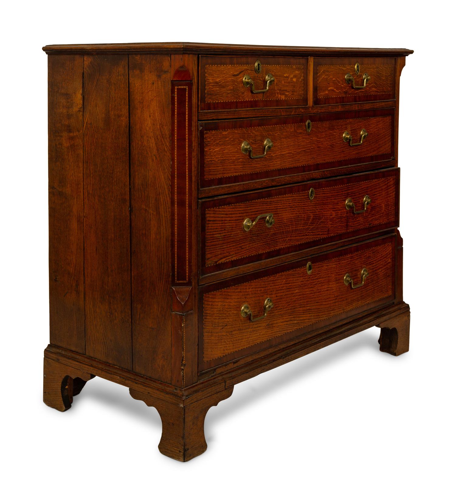 A George III Inlaid Oak and Mahogany Chest of Drawers — 18TH/19TH CENTURY