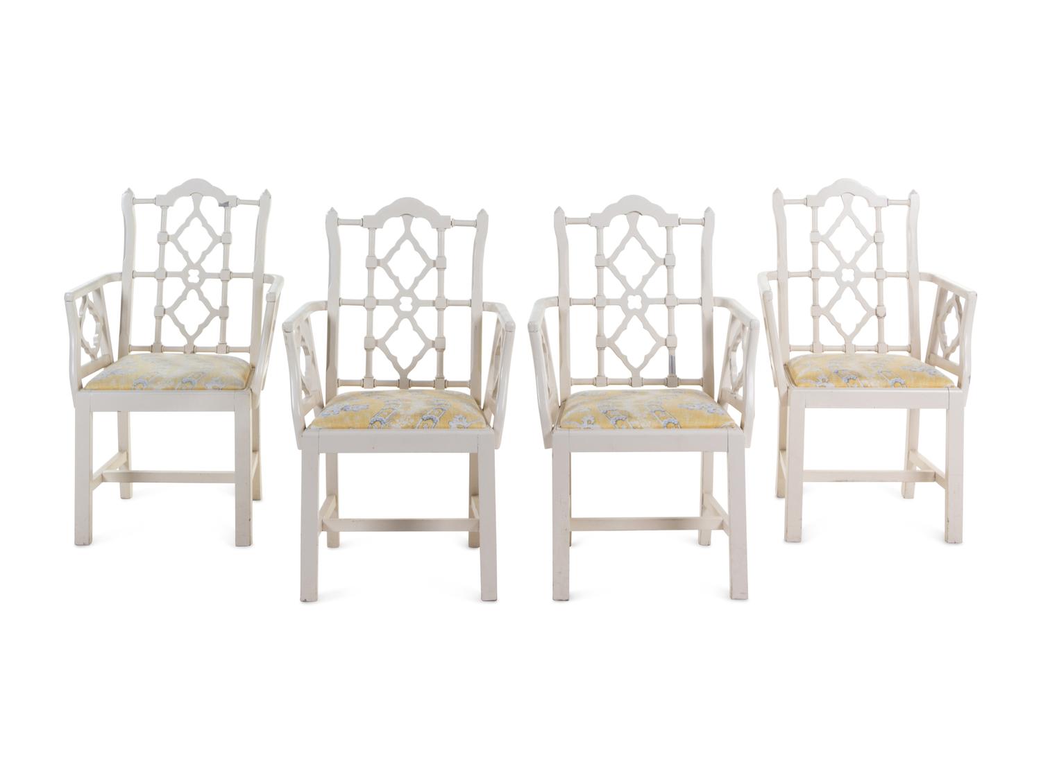 A Chinese Chippendale Style White-Painted Dining Suite