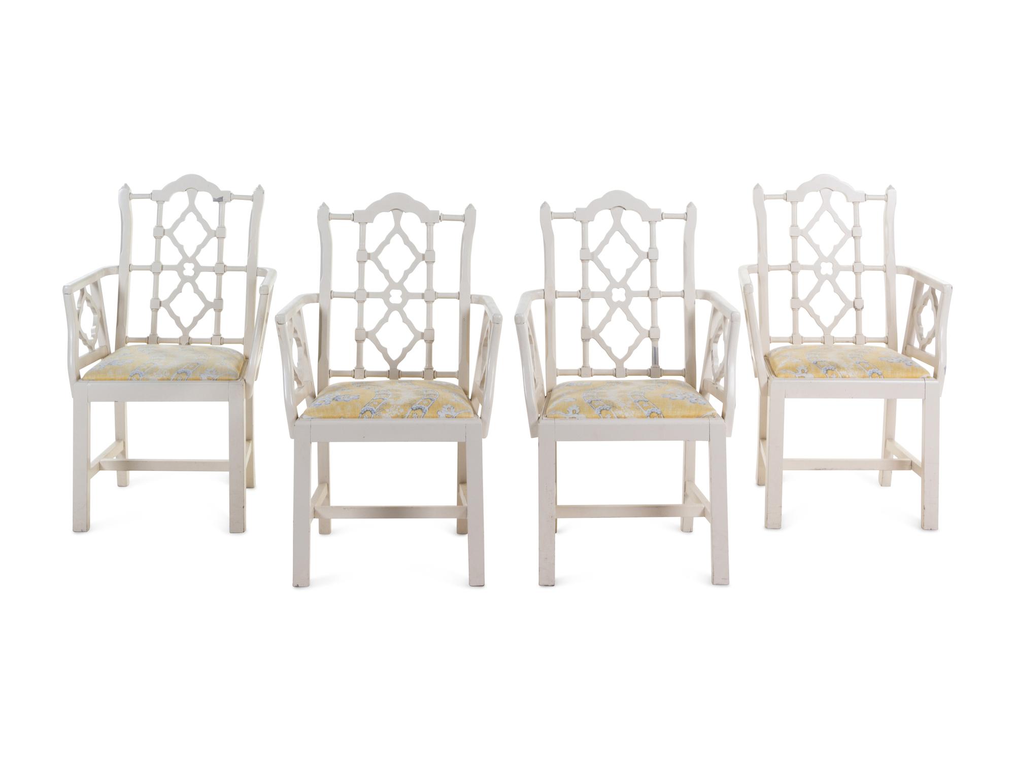 A Chinese Chippendale Style White-Painted Dining Suite
