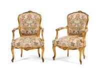 A Pair of Louis XV Style Giltwood Fauteuils