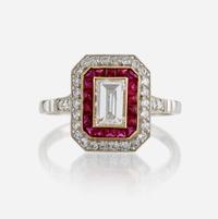 A diamond, ruby, and platinum ring