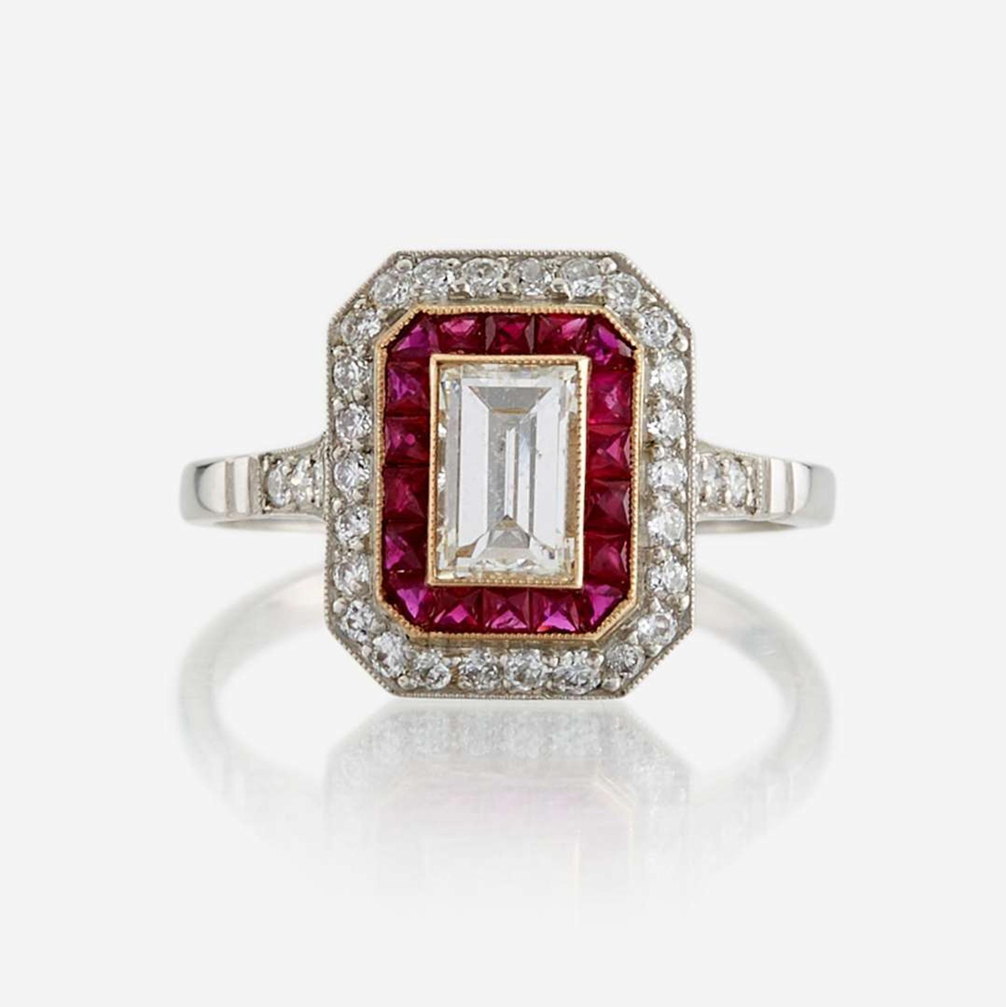 A diamond, ruby, and platinum ring
