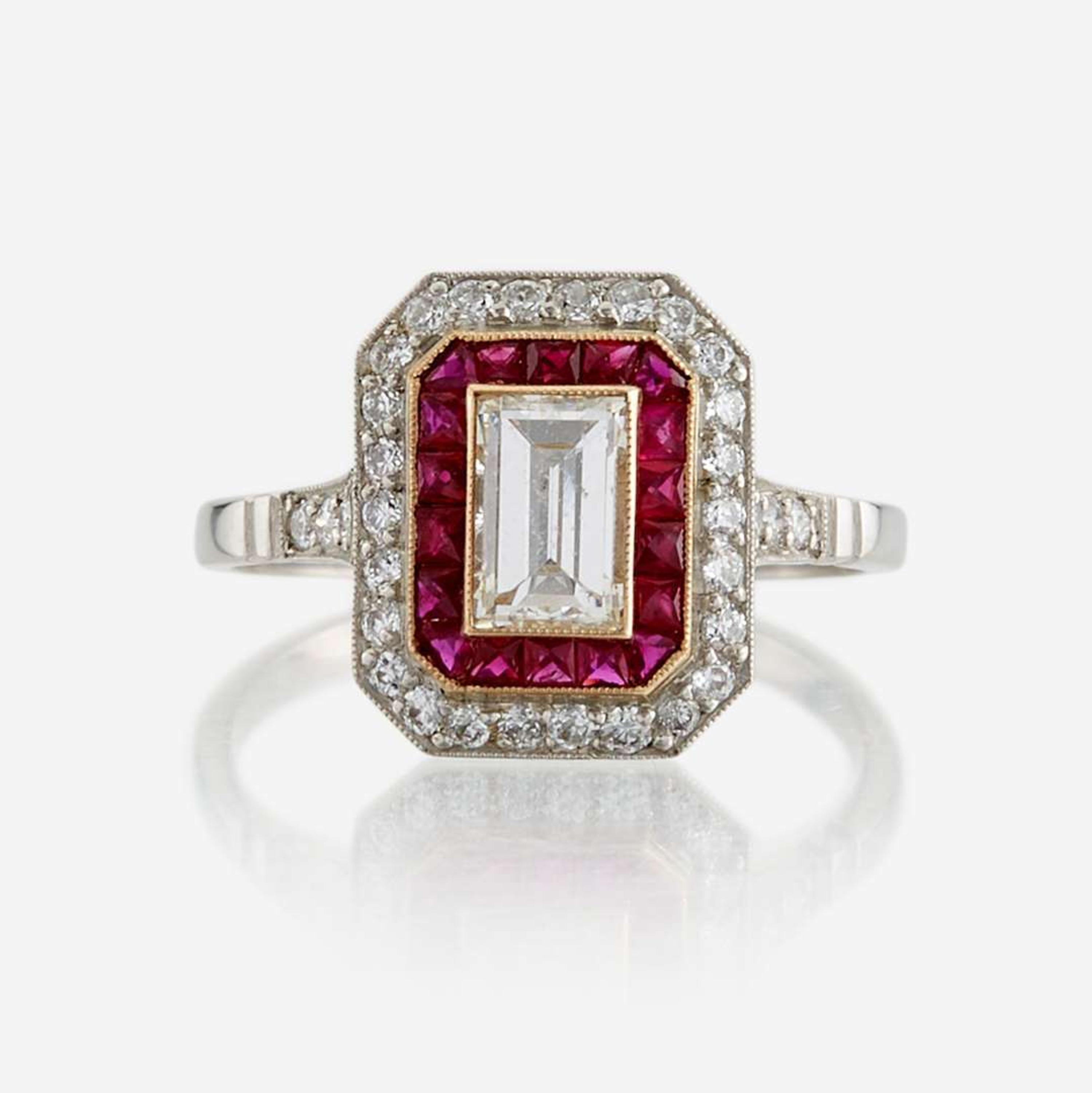 A diamond, ruby, and platinum ring