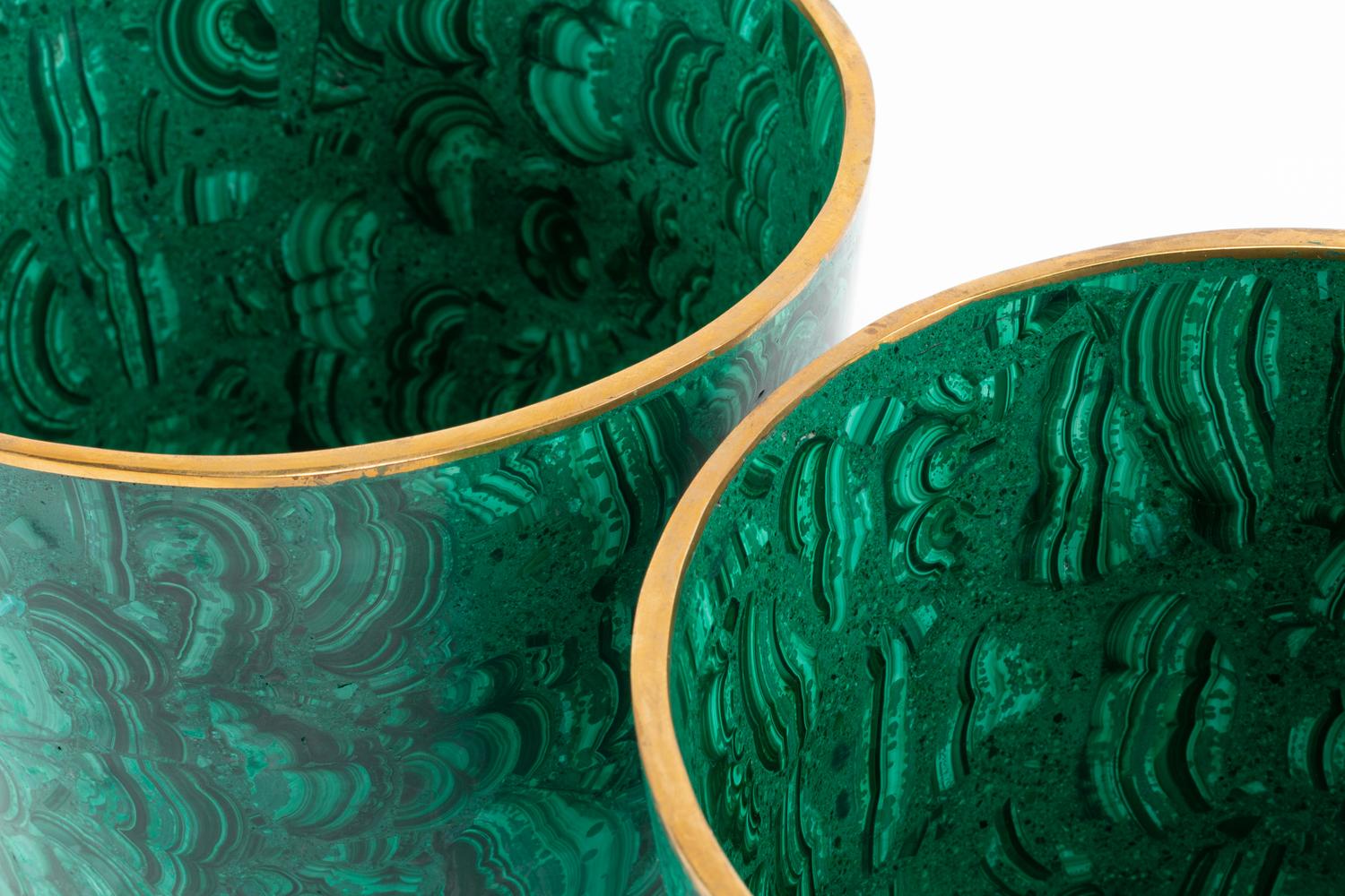 A Pair of Bronze Mounted Malachite Cache Pots