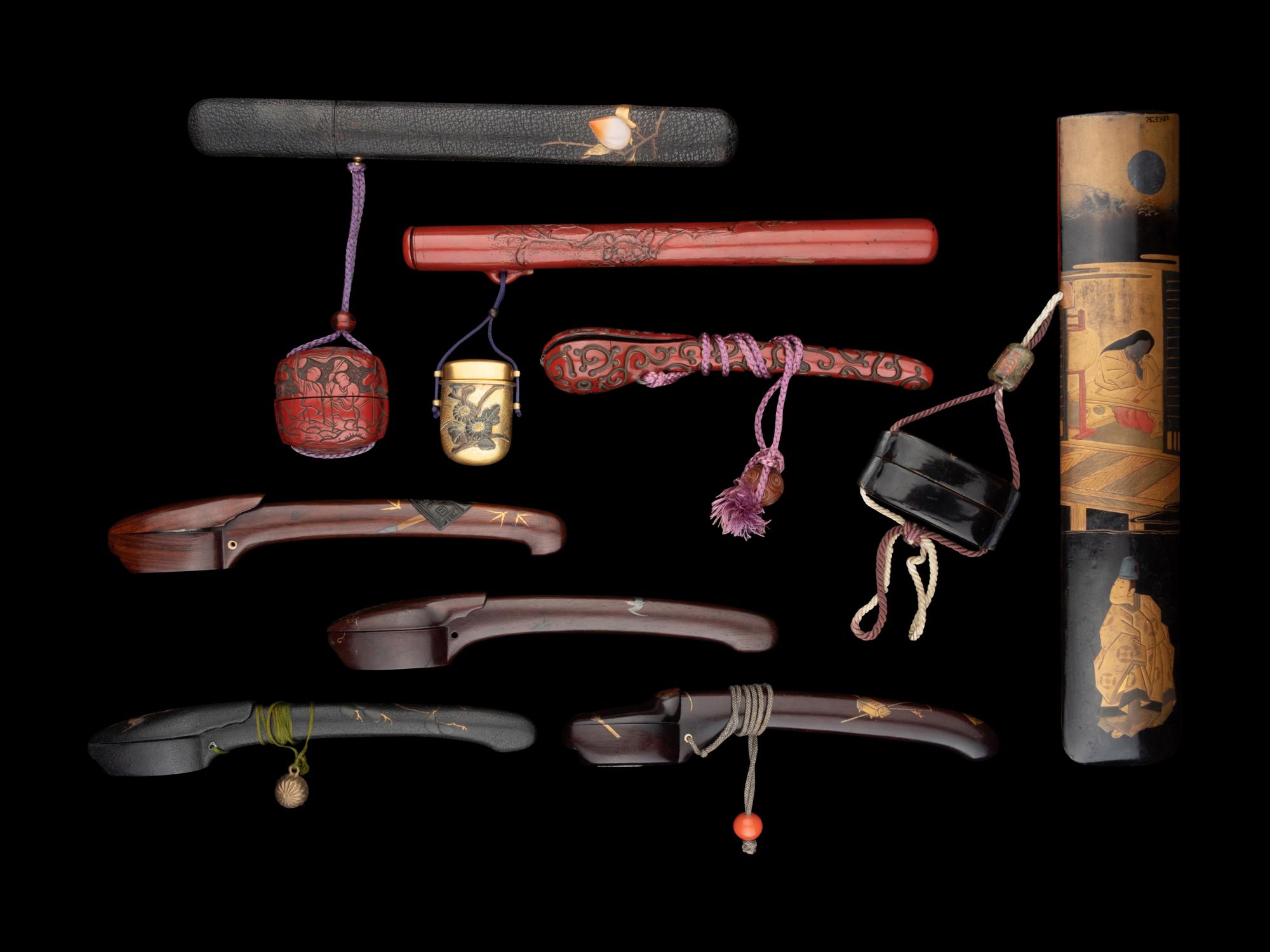 Eight Japanese Lacquered Portable Writing Sets, Yatate