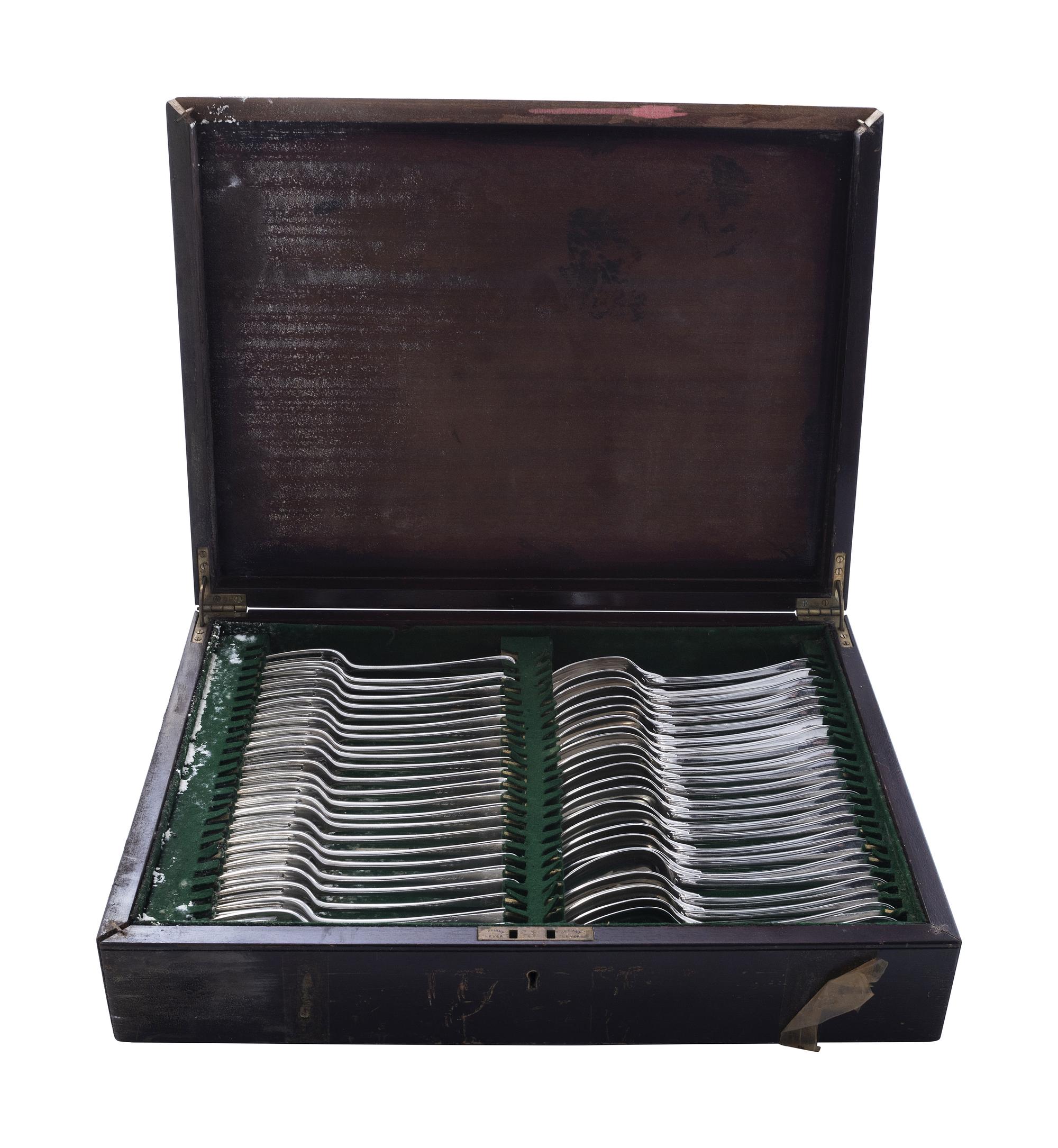 Twenty Four English Silver Forks and Twenty Four French Silver Spoons