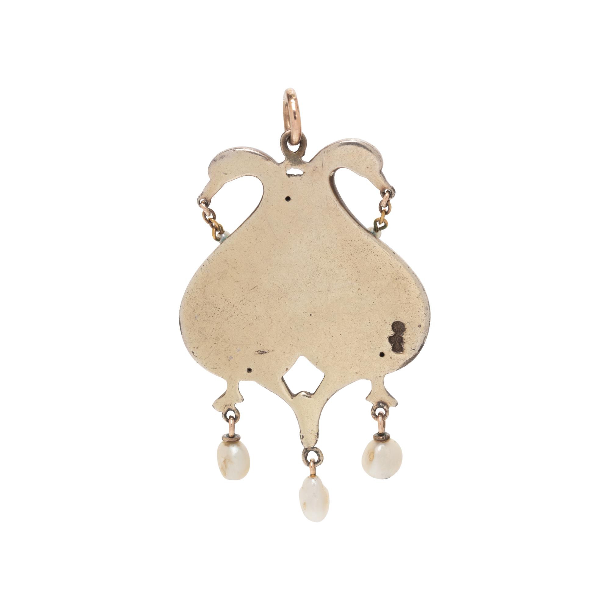CHILD & CHILD, ART NOUVEAU, ENAMEL AND SEED PEARL BIRD PENDANT