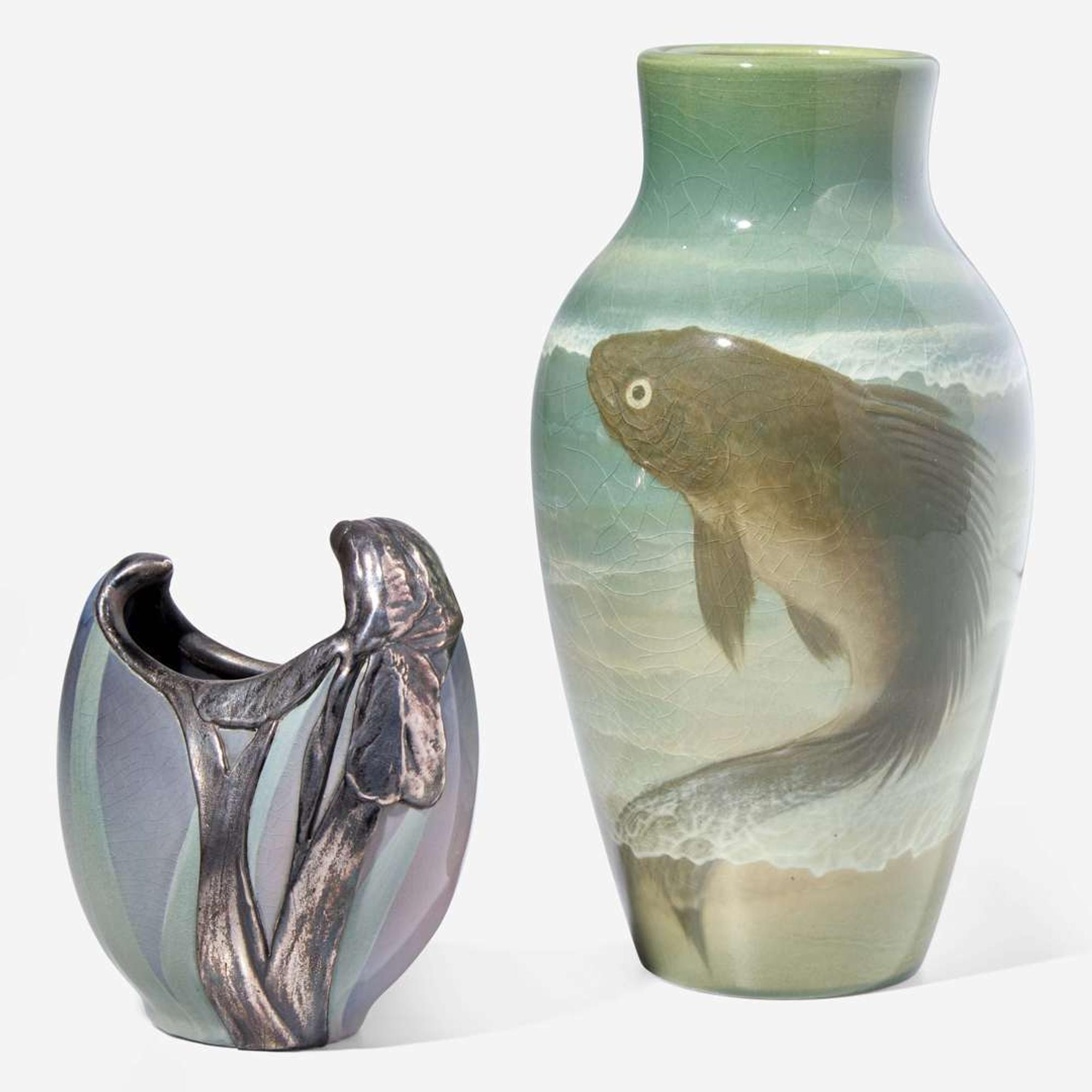 Edward T. Hurley (American, 1869-1950) and Edward Diers (American, 1871–1947) Two Vases, Rookwood Pottery, Cincinnati, Ohio, USA, 1900-01