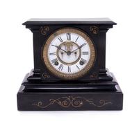 A Victorian Style Painted Metal Mantel Clock Height 9 3/4 x width 11 3/8 inches. — ANSONIA CLOCK CO., LATE 19TH CENTURY