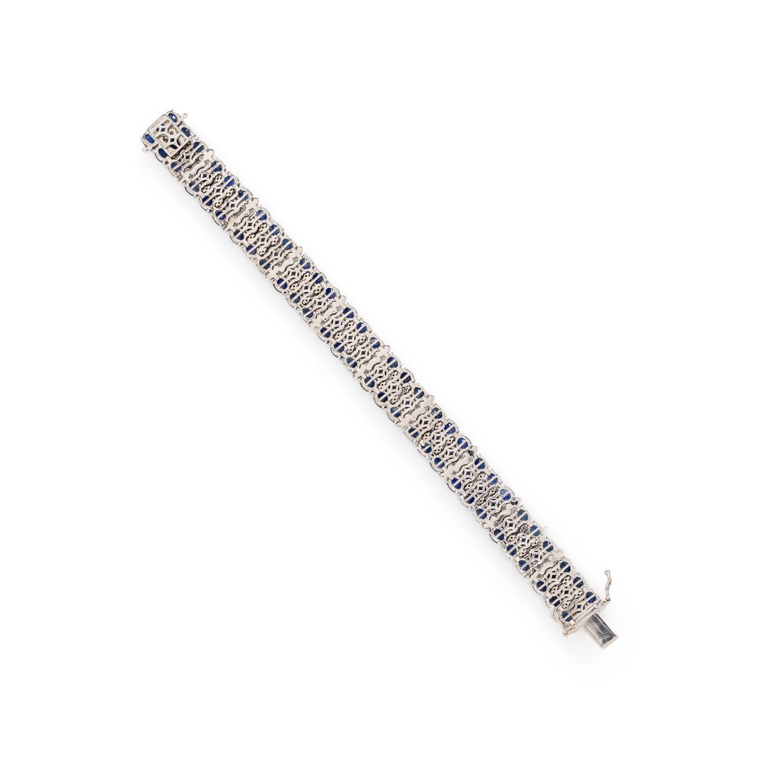 SAPPHIRE, DIAMOND, COLORED DIAMOND, AND WHITE GOLD BRACELET