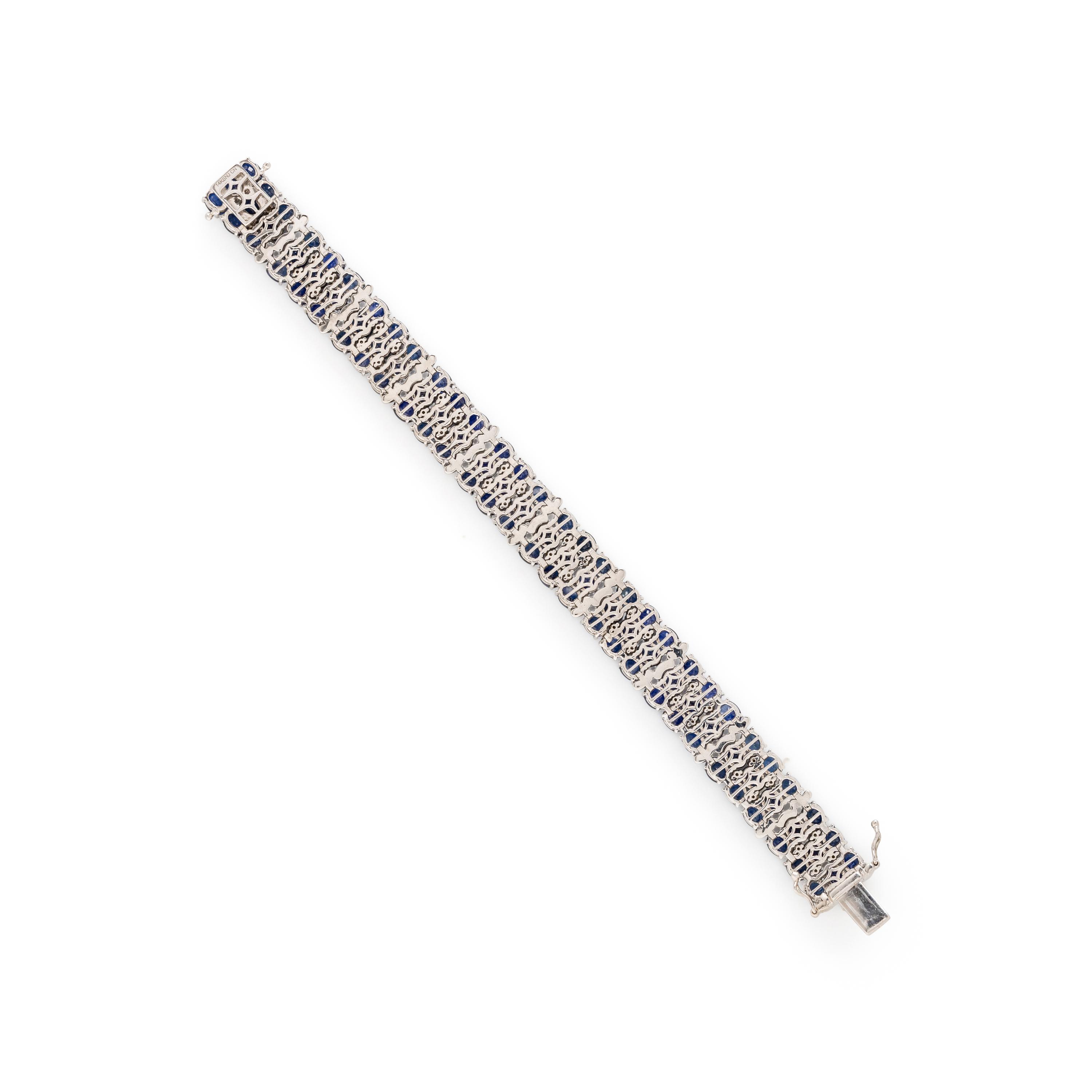 SAPPHIRE, DIAMOND, COLORED DIAMOND, AND WHITE GOLD BRACELET