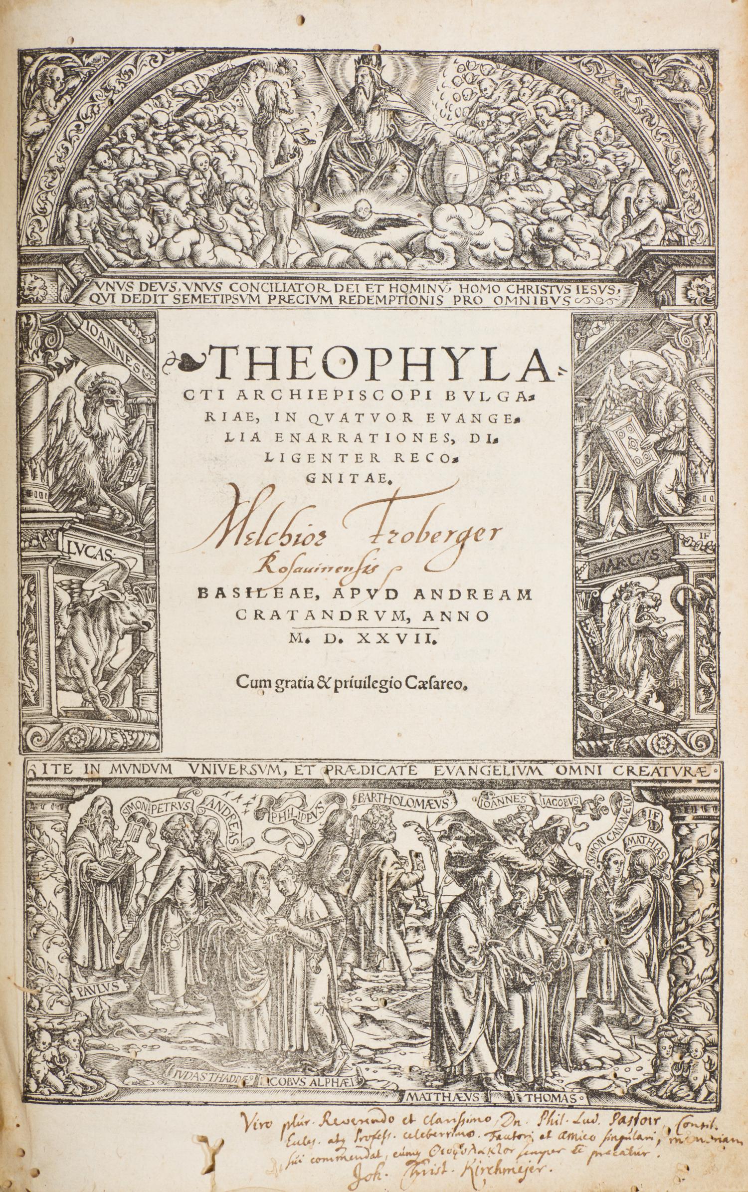 CRATANDRUM, ANDREAM, ed. Theophylacti archipiscopi Bulgariae... Basil, 1527.