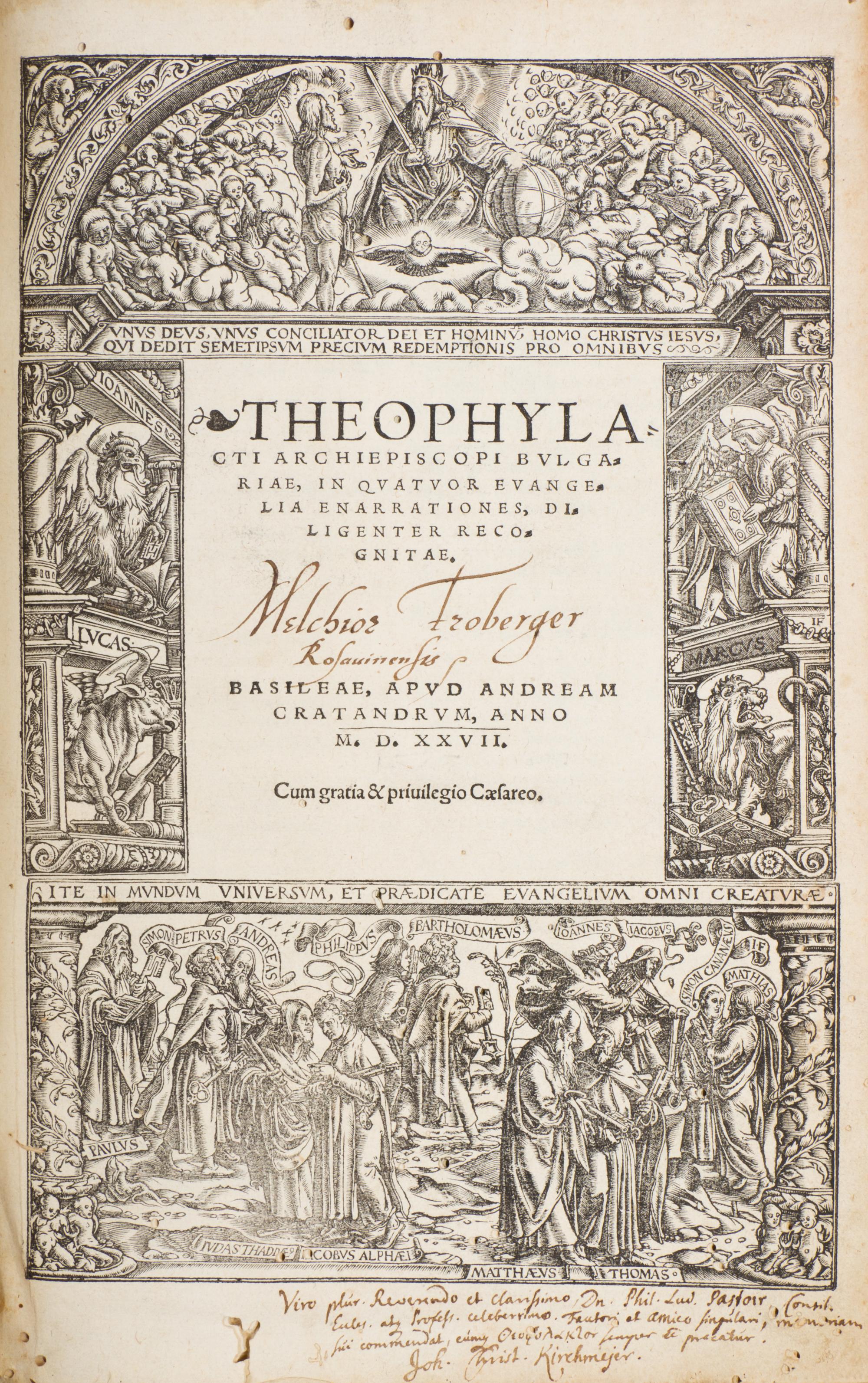 CRATANDRUM, ANDREAM, ed. Theophylacti archipiscopi Bulgariae... Basil, 1527.