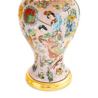 A Pair of Continental Pale "Decalcomania" Pink-Ground Glass Baluster-Form Vases Mounted as Lamps