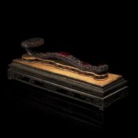A Chinese Amber Glass-Inset Carved Wood Ruyi Scepter and Stand, with Three Photo Albums, Late 19th-Early 20th Century — 清晚期 紅木雕花三鑲琥珀料如意及相冊三簿