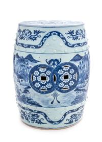 A Blue and White Porcelain Garden Stool Height 18 x diameter 13 inches. — 19TH CENTURY