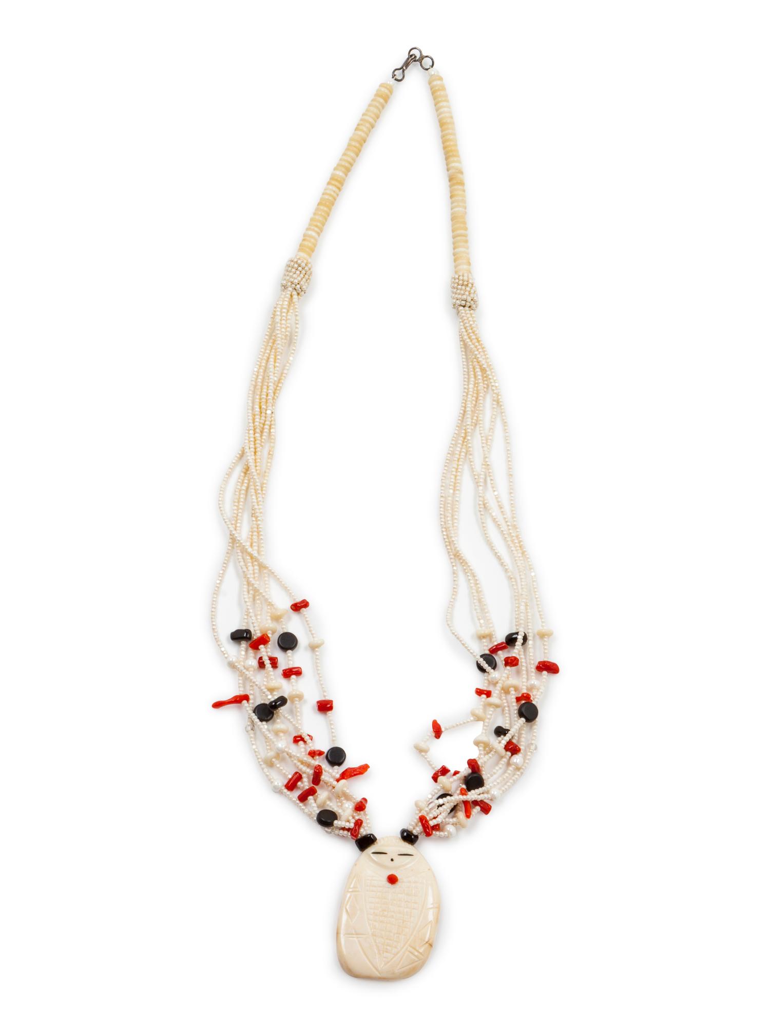Carved Bone and Coral Corn Maiden Pendant