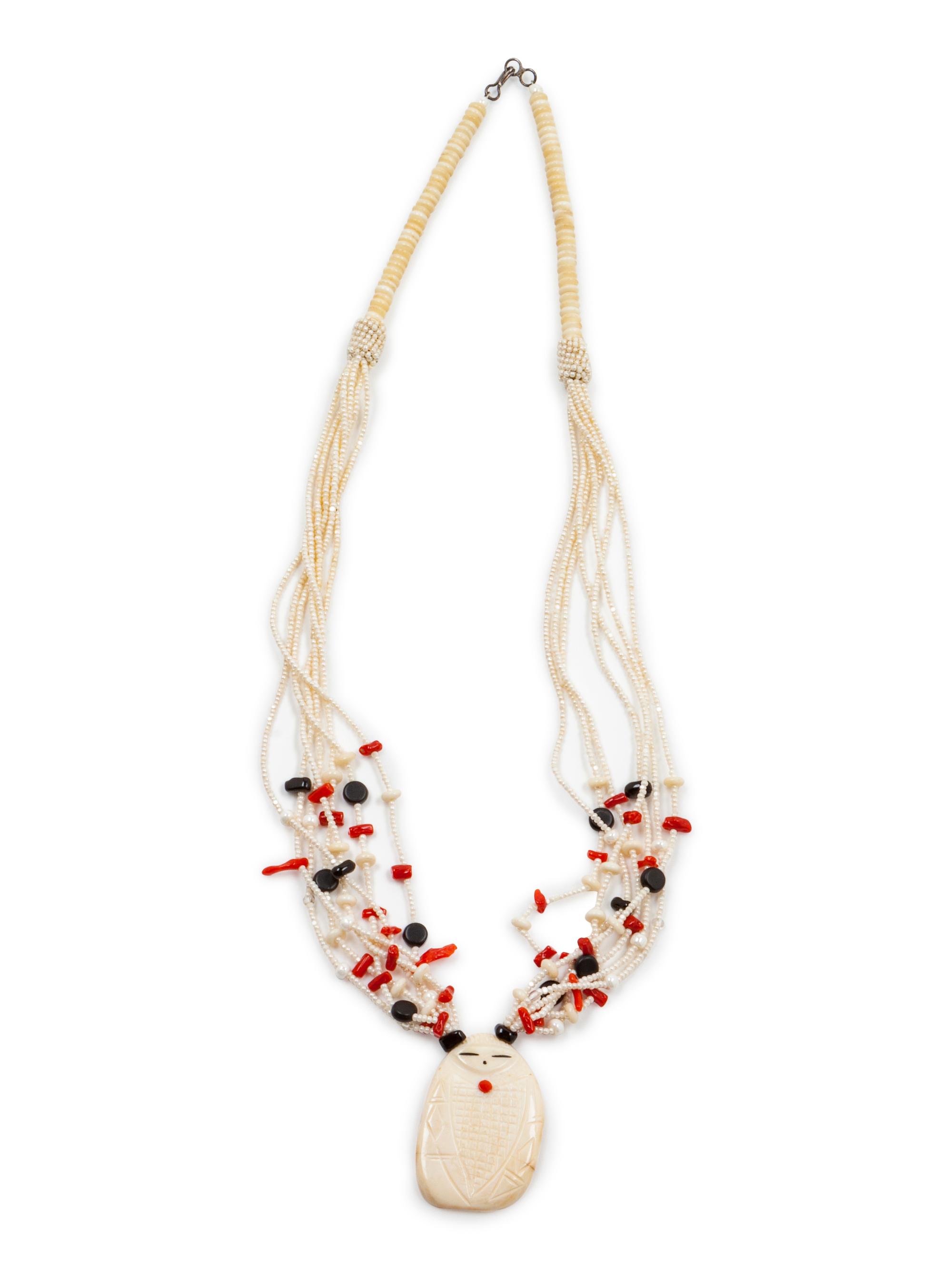 Carved Bone and Coral Corn Maiden Pendant