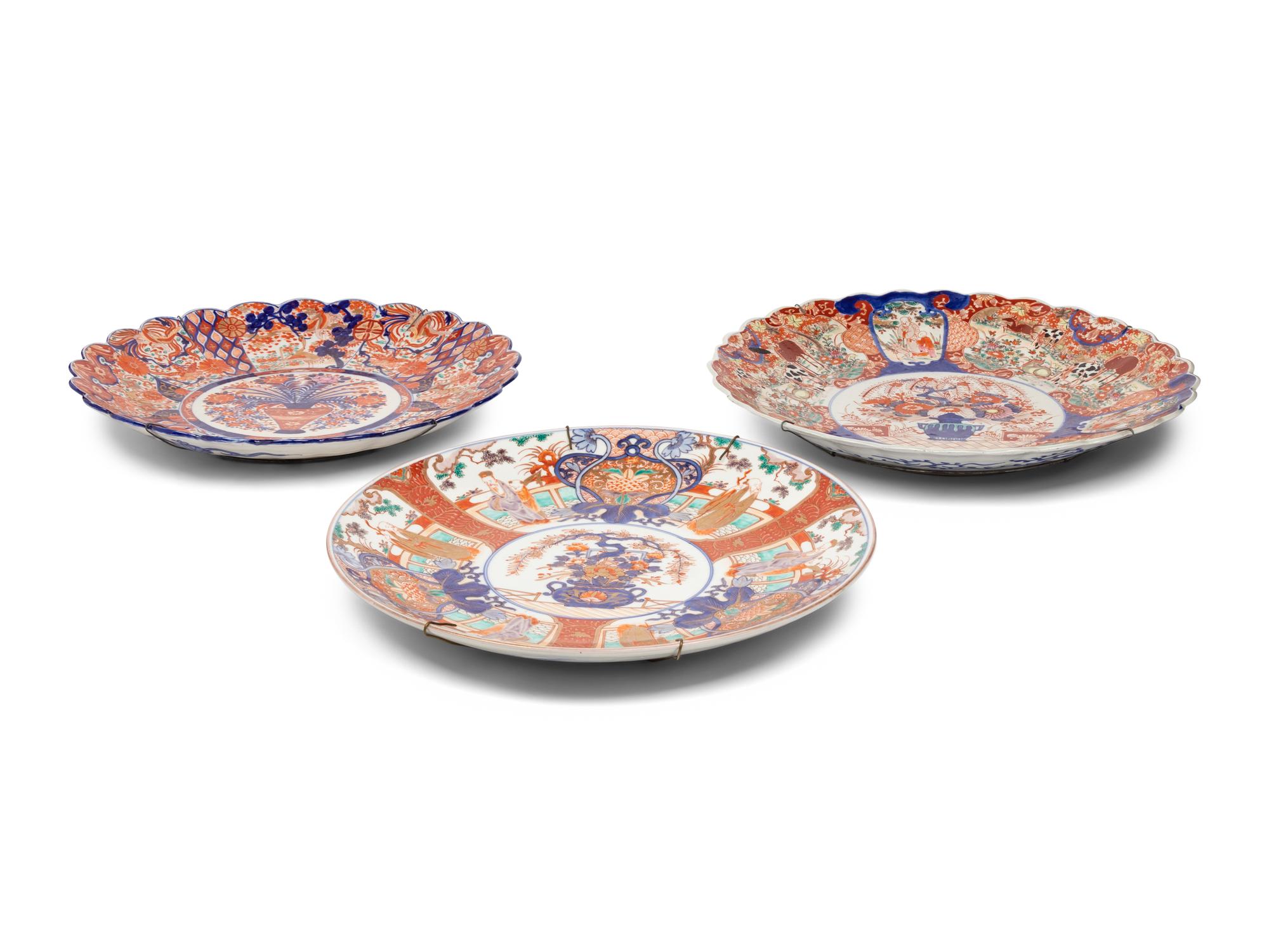 Three Imari-Palette Porcelain Chargers
