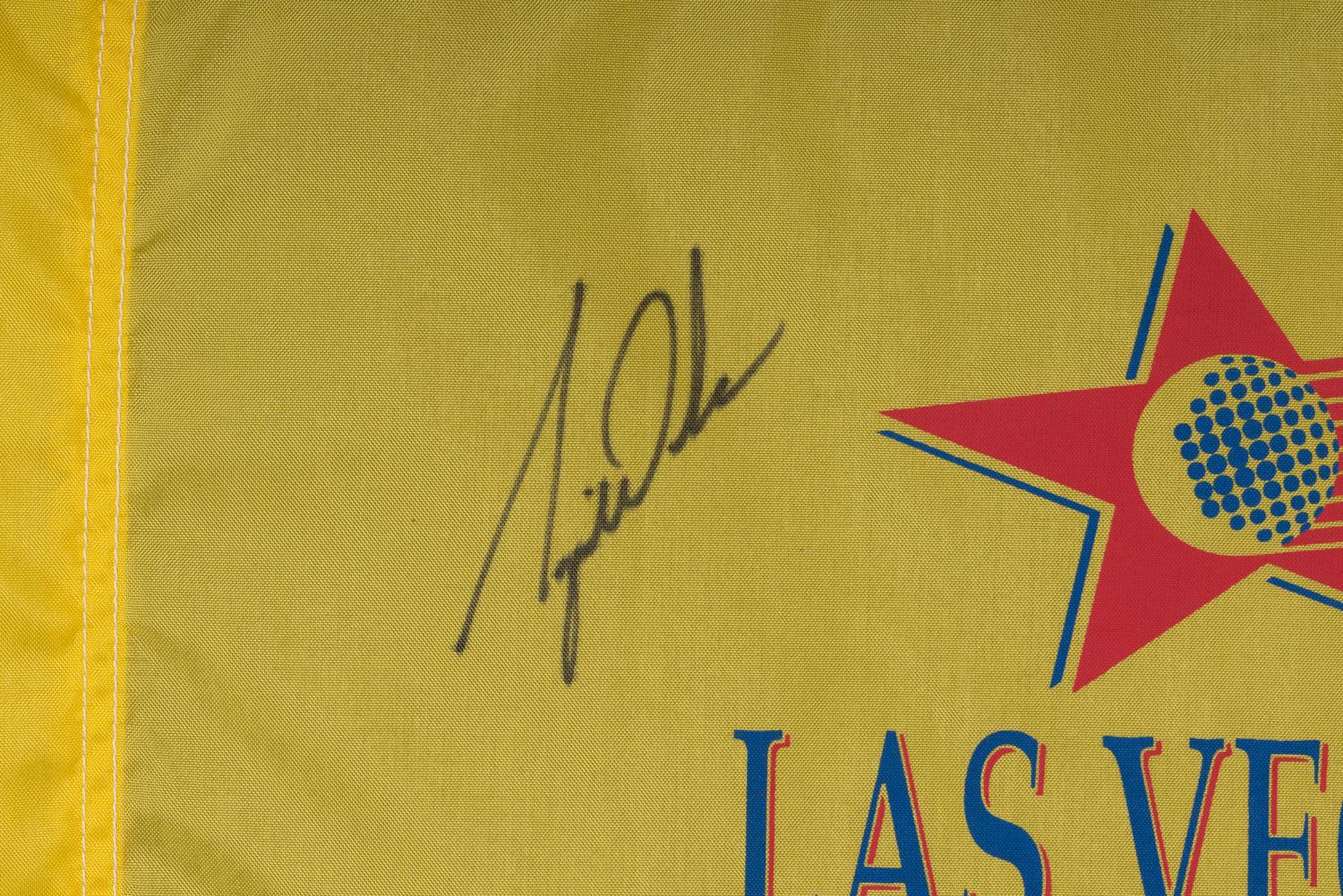 A Historically Significant Tiger Woods Signed Autograph 1996 Las Vegas Invitational Tournament Flown Golf Flag From Woods' First PGA Tour Victory (Tournament Director Letter, PSA Authentic),