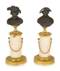 A Pair of French Bronze and Marble Small Busts