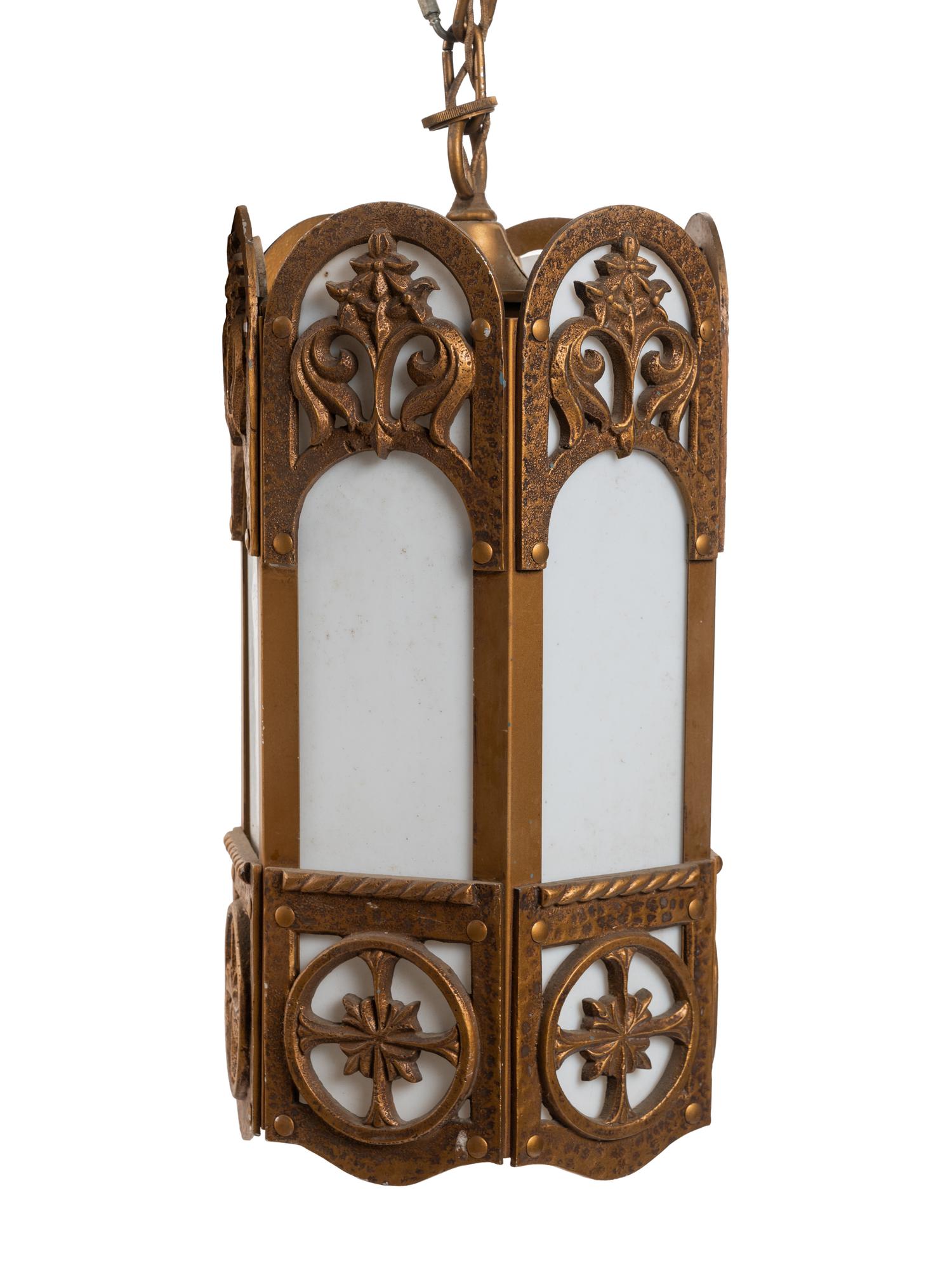 A Set of Five Gothic Revival Gilt Aluminum Lanterns
