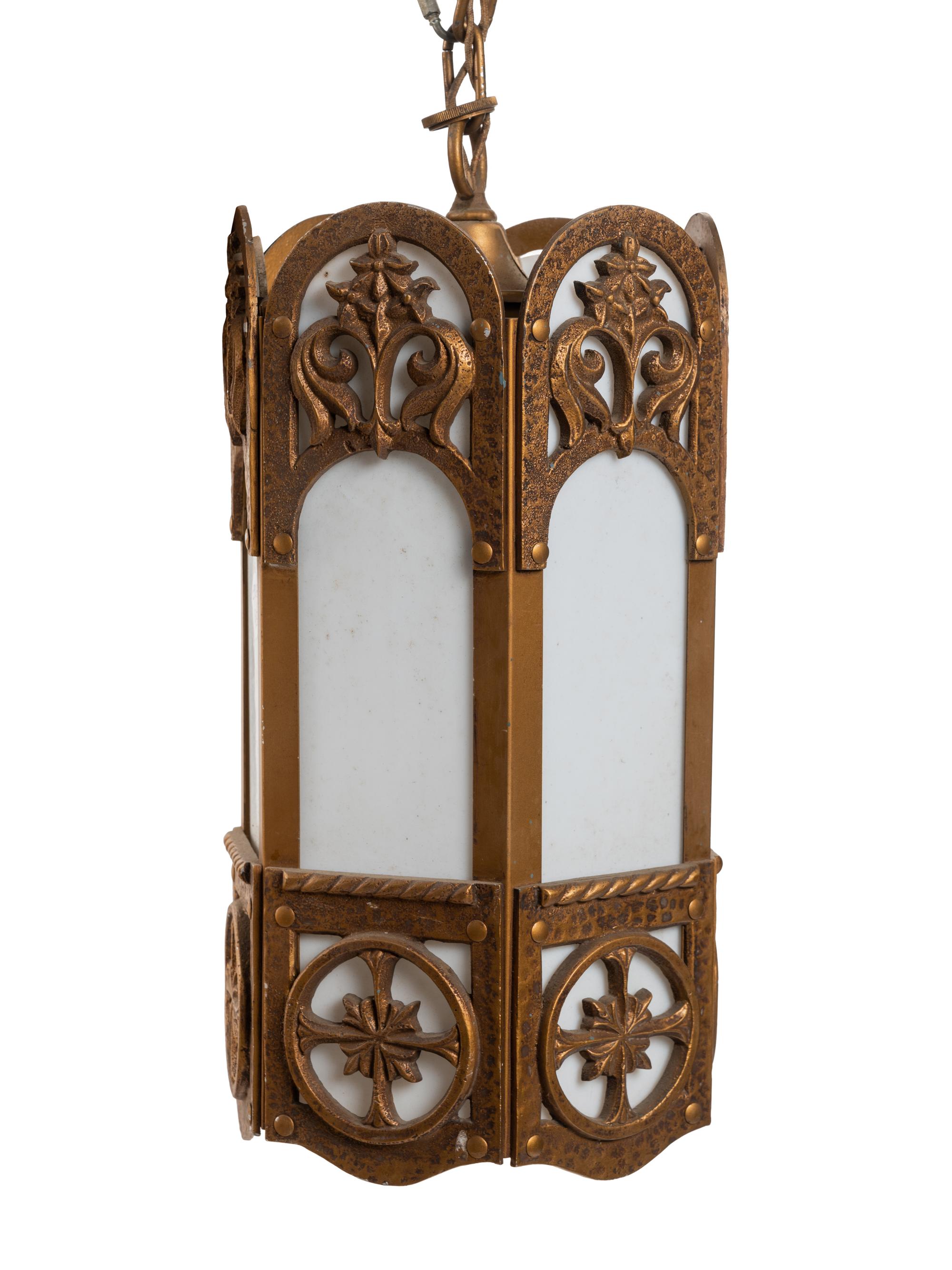 A Set of Five Gothic Revival Gilt Aluminum Lanterns