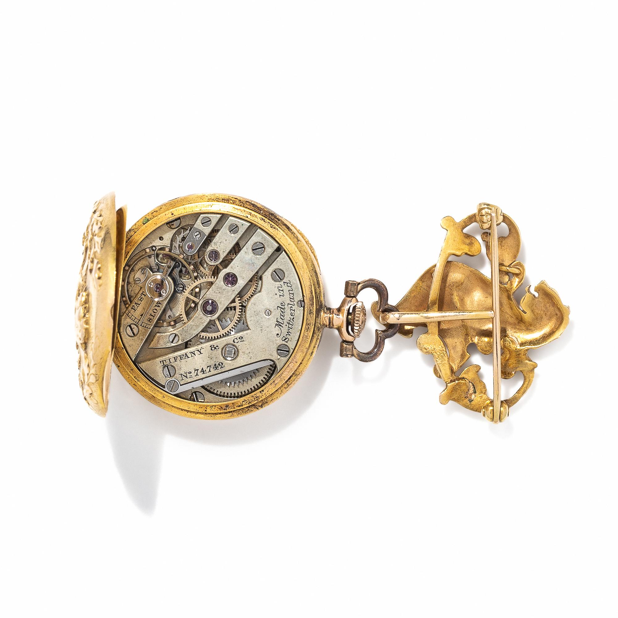 TIFFANY & CO., ART NOUVEAU, GOLD LAPEL WATCH