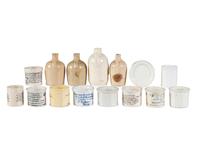 A Group of Miniature Advertising Stoneware and Porcelain Jugs and Cups for Medicine and Alcohol