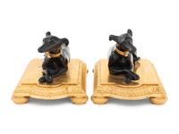 A Pair of French Gilt and Patinated Bronze Models of Greyhounds