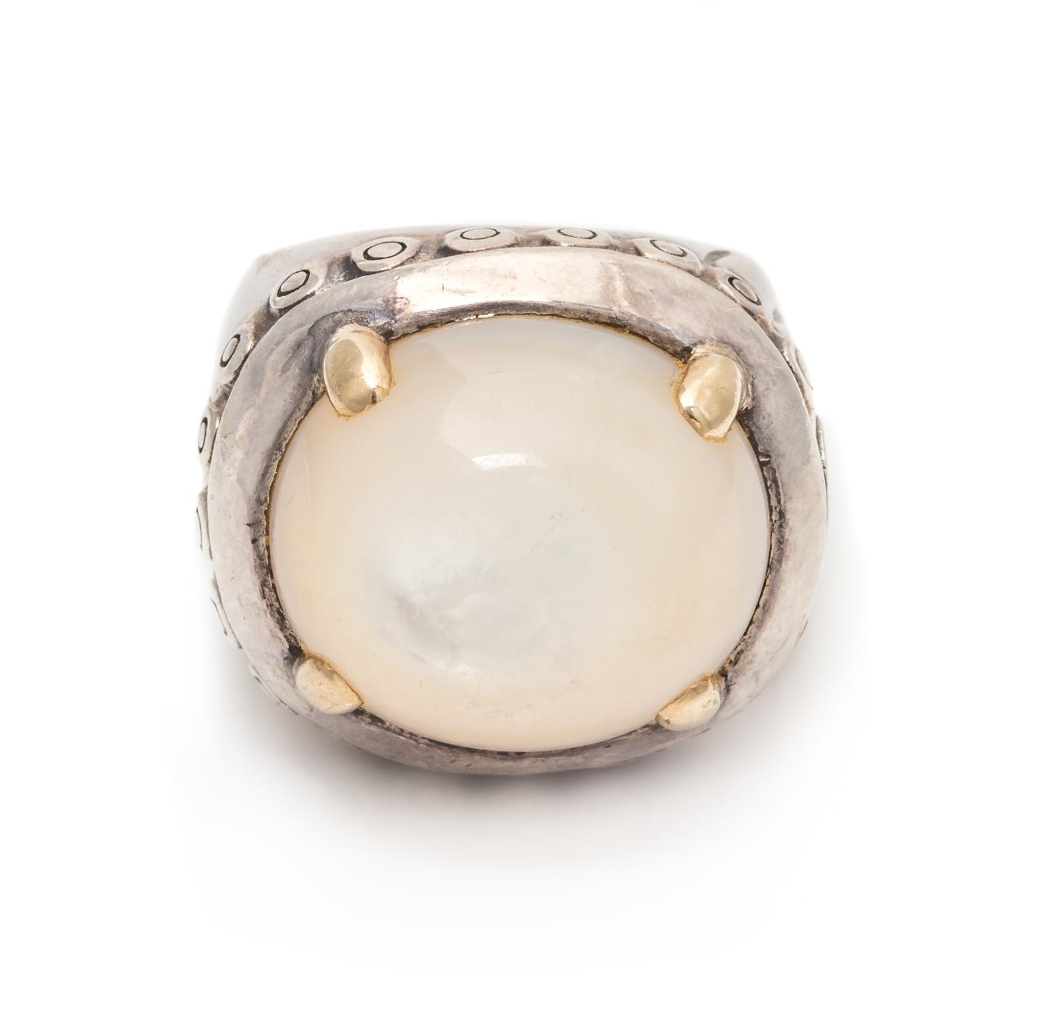 A Sterling Silver, 18 Karat Yellow Gold and Mother-of-Pearl Ring, John Hardy, 19.10 dwts.