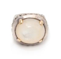 A Sterling Silver, 18 Karat Yellow Gold and Mother-of-Pearl Ring, John Hardy, 19.10 dwts.