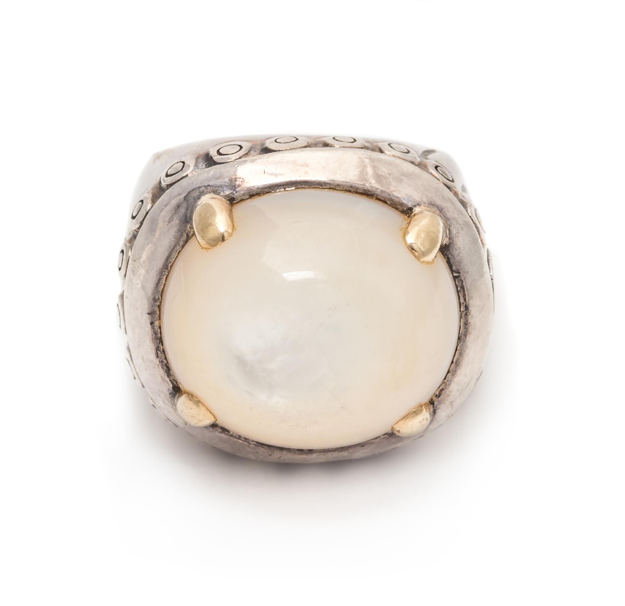 A Sterling Silver, 18 Karat Yellow Gold and Mother-of-Pearl Ring, John Hardy, 19.10 dwts.