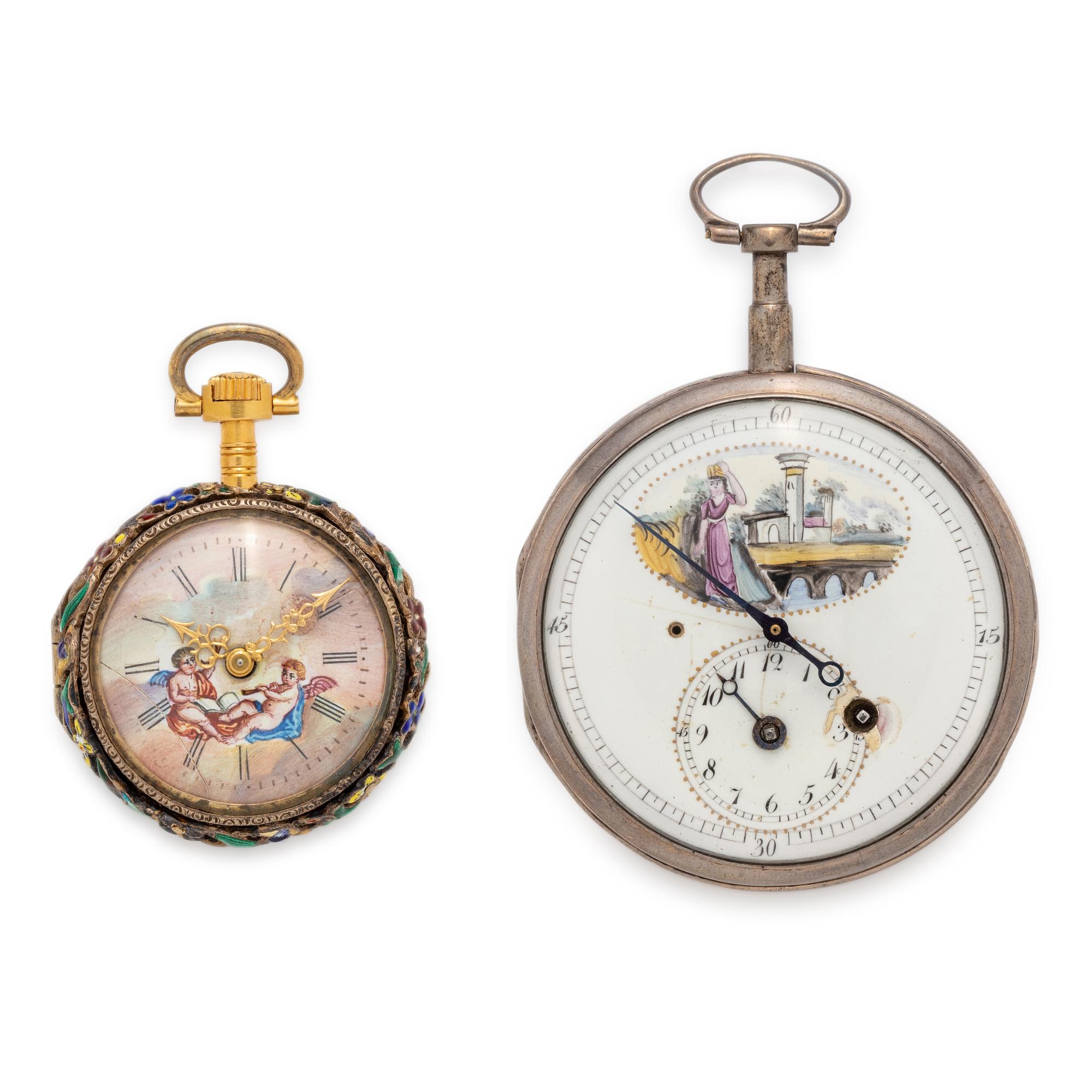 COLLECTION OF ENAMEL OPEN FACE POCKET WATCHES
