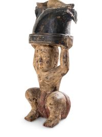 A Pair of Southeast Asian Carved and Polychrome Decorated Figures with a Gong