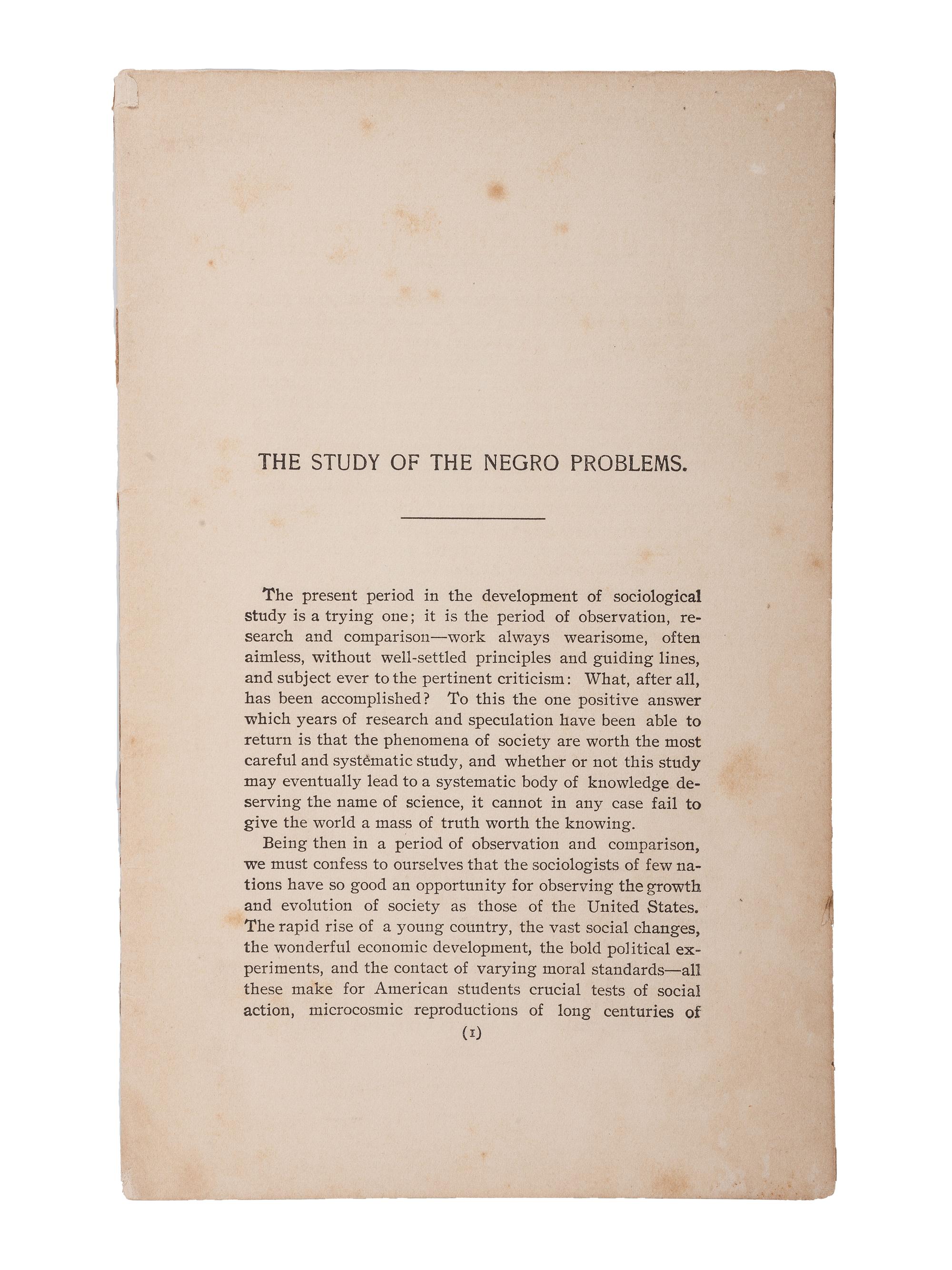 [CIVIL RIGHTS]. DU BOIS, William Edgar Burghardt (1868-1963). The Study of the Negro Problems . Philadelphia: American Academy of Political and Social Science, 1898.