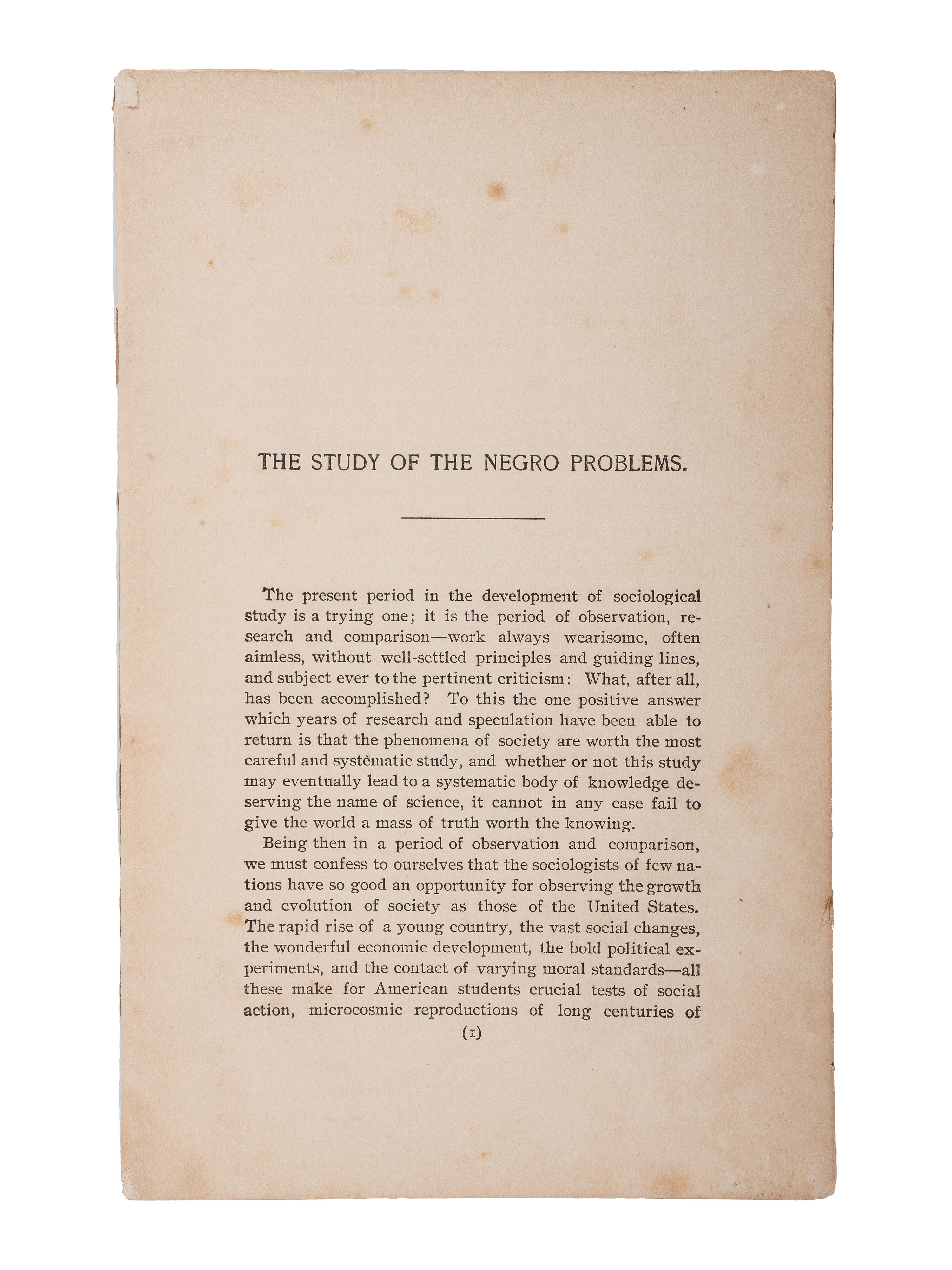 [CIVIL RIGHTS]. DU BOIS, William Edgar Burghardt (1868-1963). The Study of the Negro Problems . Philadelphia: American Academy of Political and Social Science, 1898.