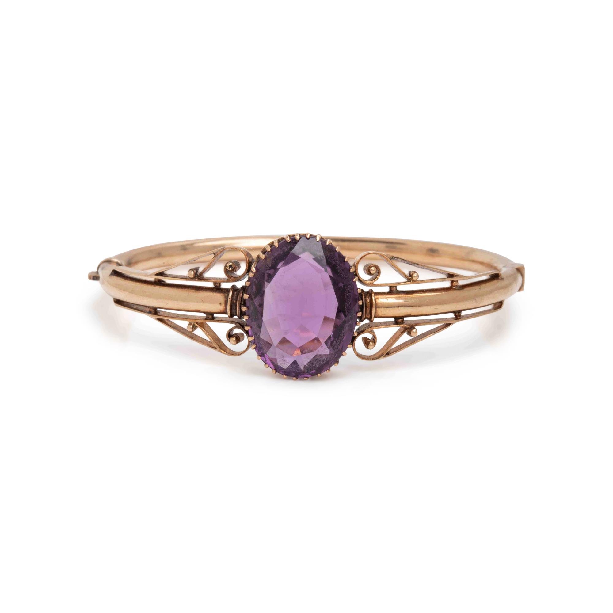 Amethyst and Yellow Gold Bangle Bracelet