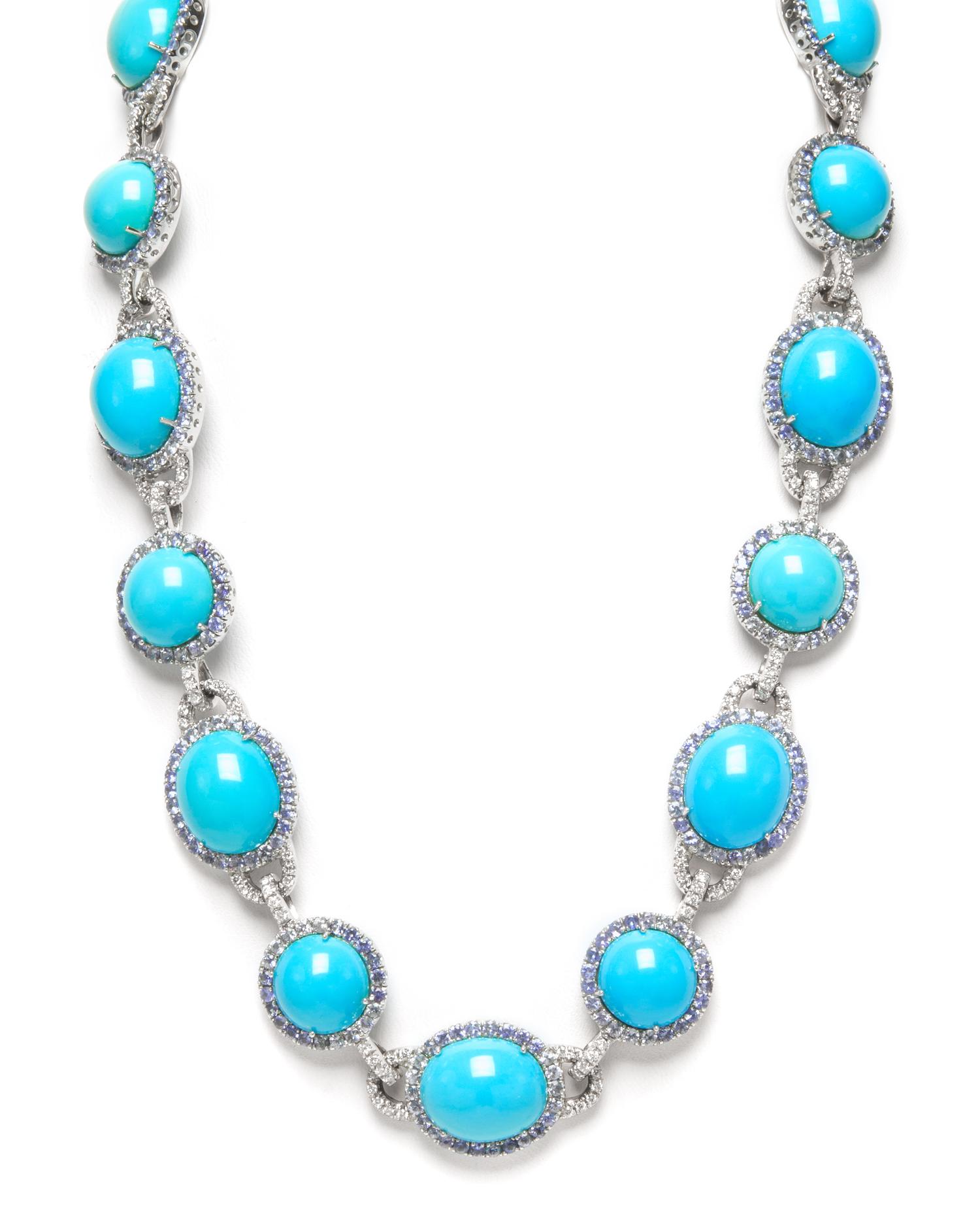 An 18 Karat White Gold, Turquoise, Sapphire and Diamond Demi Parure, 81.90 dwts.