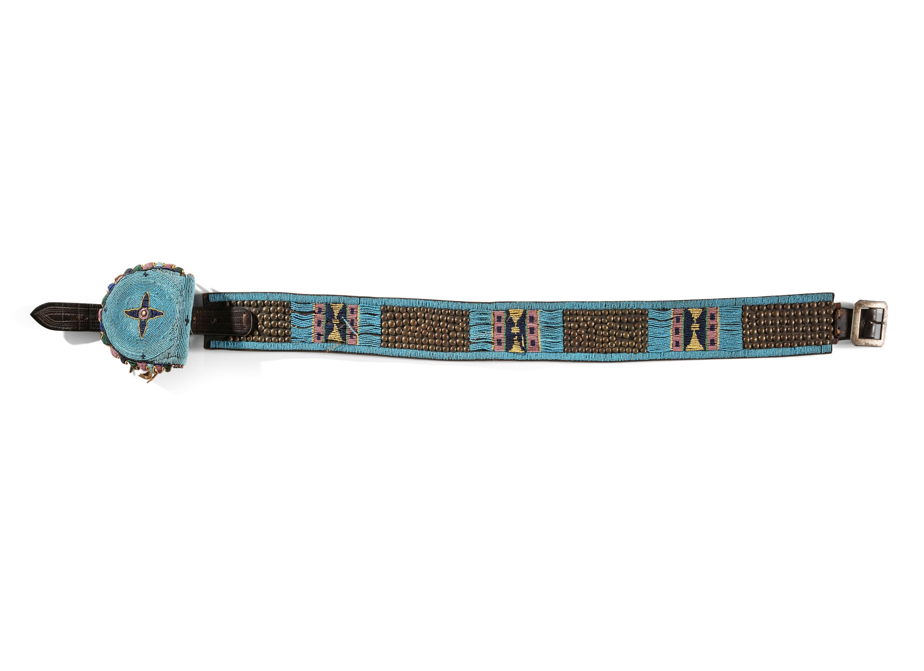 Plateau Beaded and Tacked Belt, with Pouch