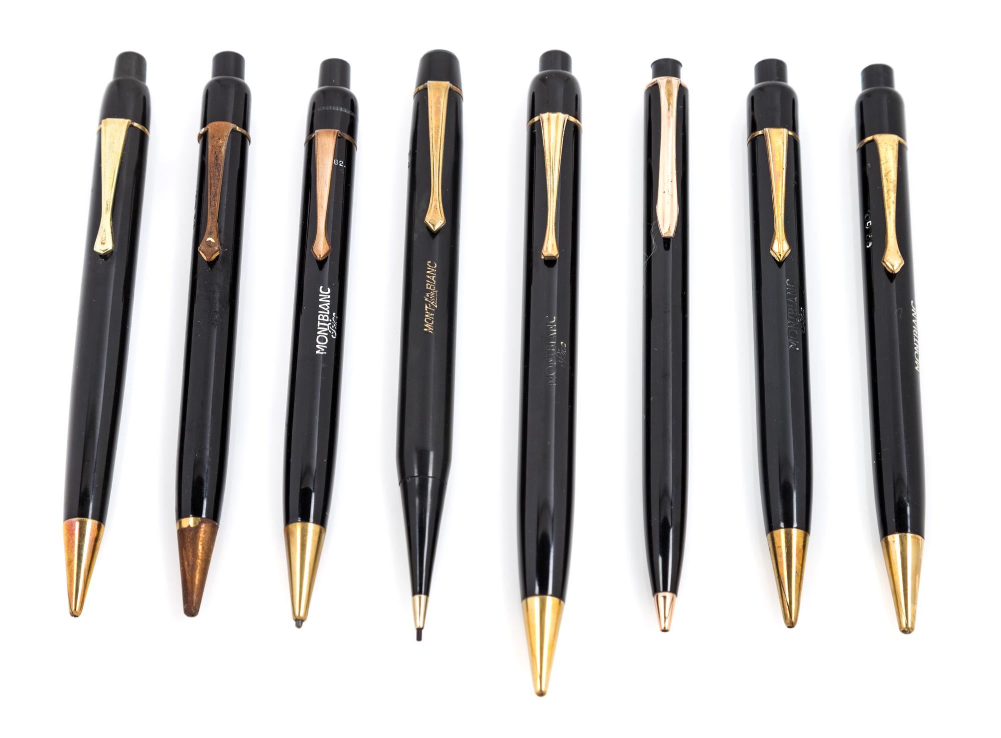 A Collection of Eight Montblanc Mechanical Pencils Length of longest 5 3/8 inches.