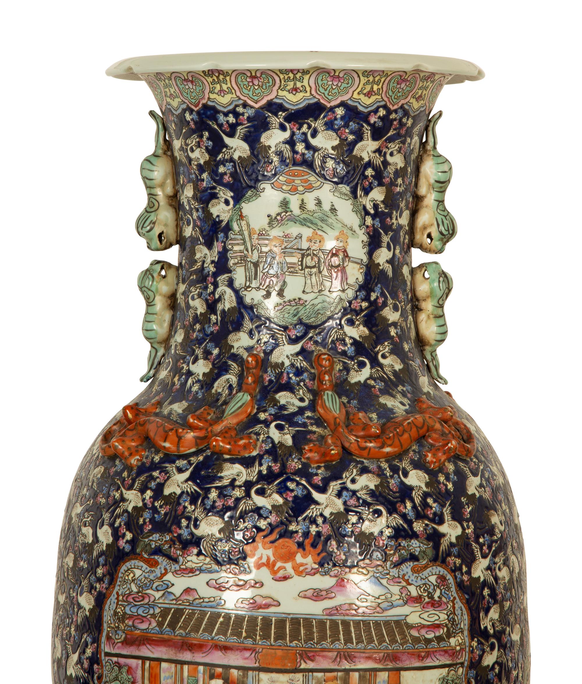 A Pair of Chinese Famille Noir Porcelain Floor Vases