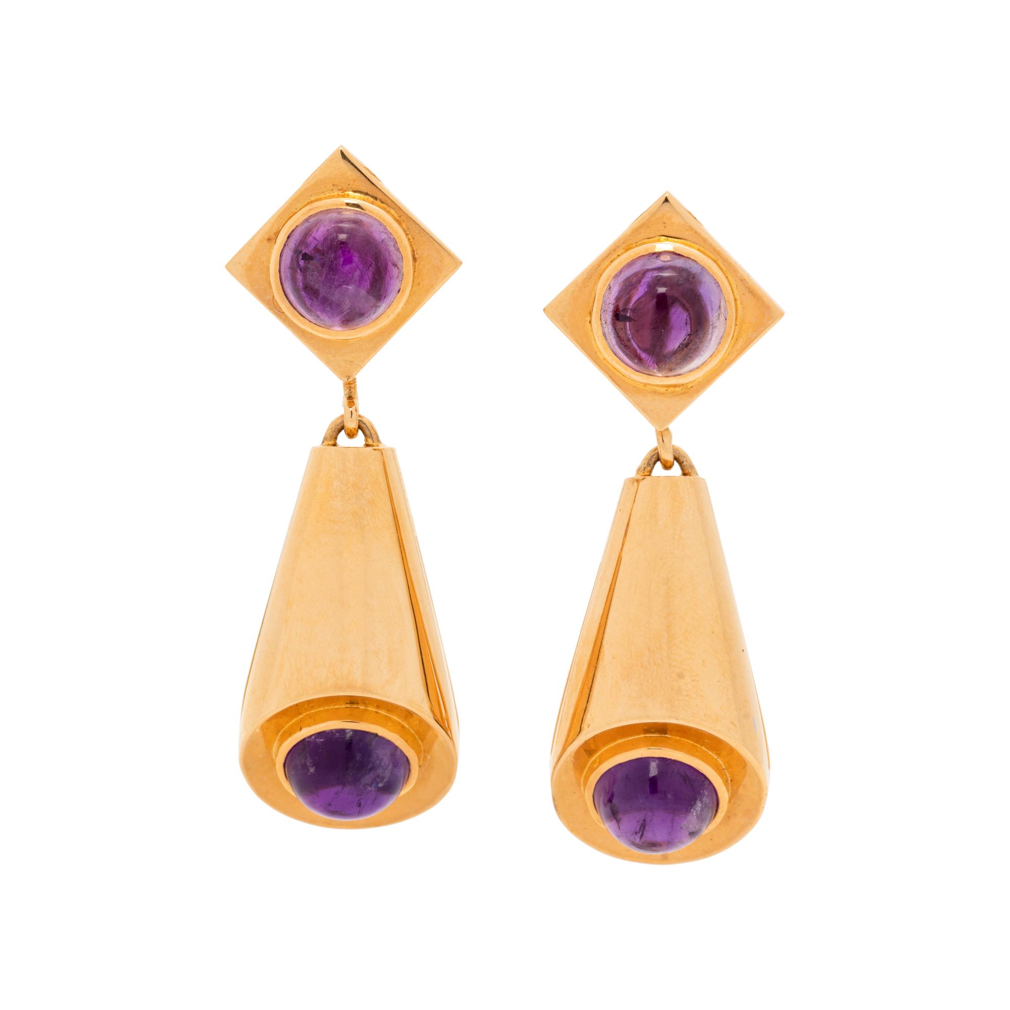 YELLOW GOLD AND AMETHYST EARCLIPS