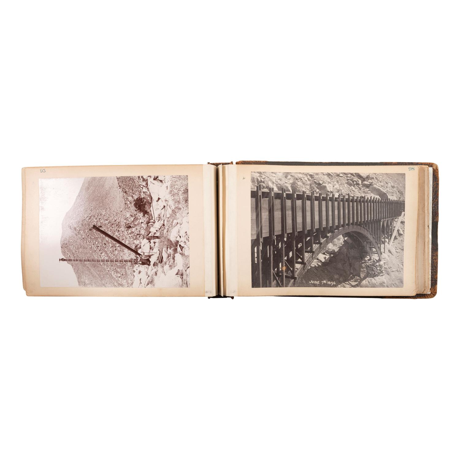 [CALIFORNIA]. Album showing the construction of the first water viaduct to Los Angeles. [Near Fort Tejon, CA]: N.p., 24 March-7 June 1896.
