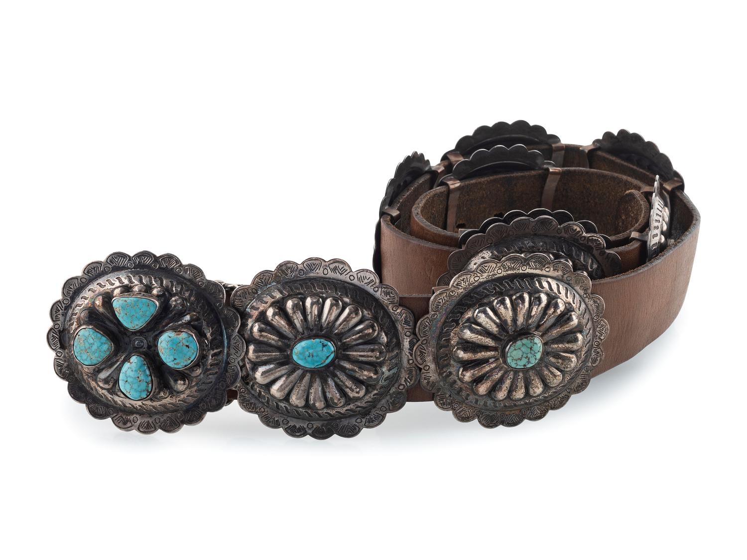 Navajo Silver and Kingman Turquoise Concha Belt