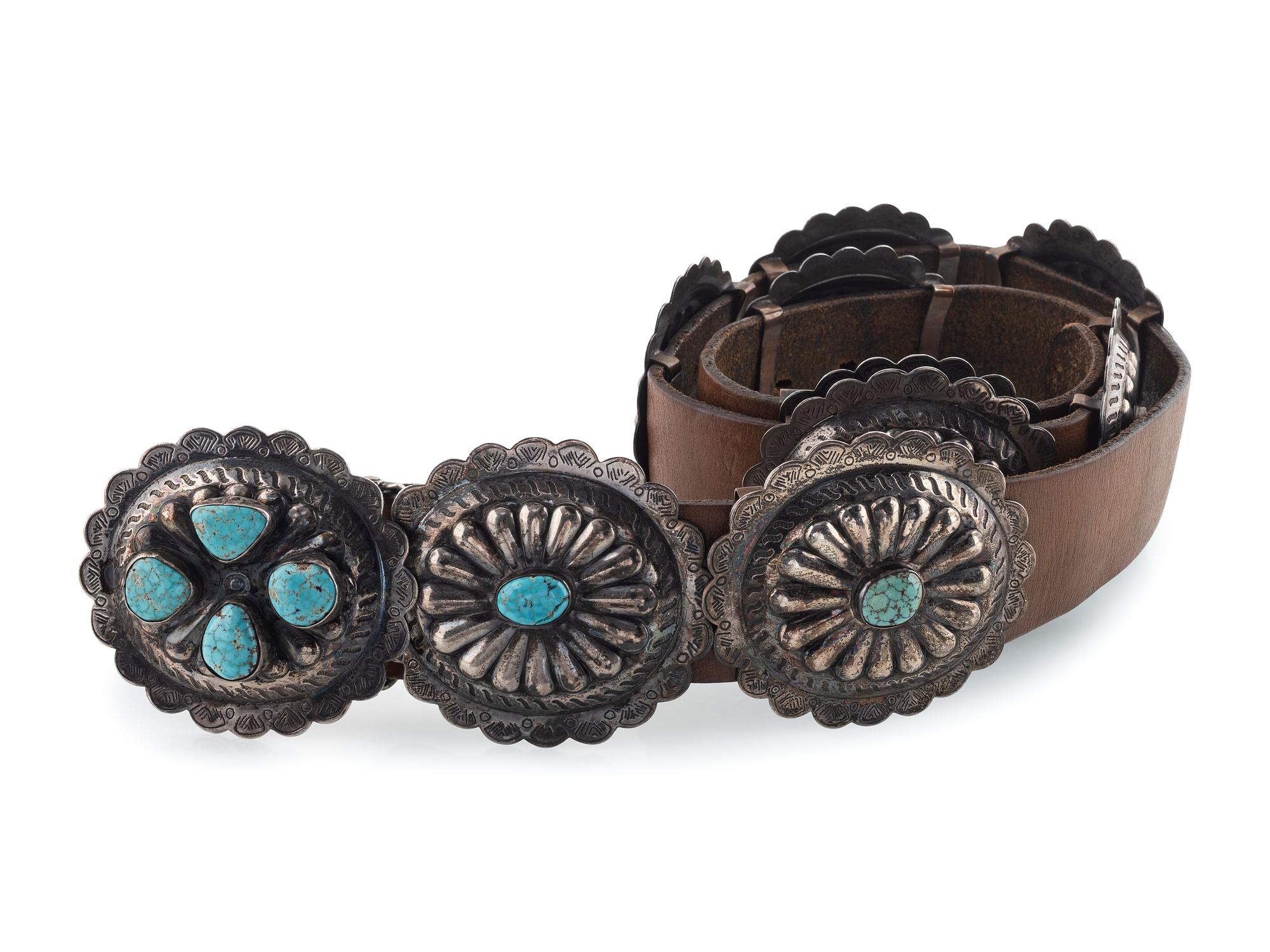 Navajo Silver and Kingman Turquoise Concha Belt
