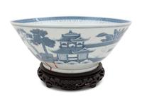 Three Chinese Export Blue and White Porcelain Punch Bowls