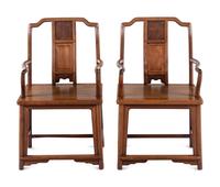 A Pair of Chinese Huanghuali and Burlwood Continuous Yoke Back Armchairs, Nanguanmaoyi